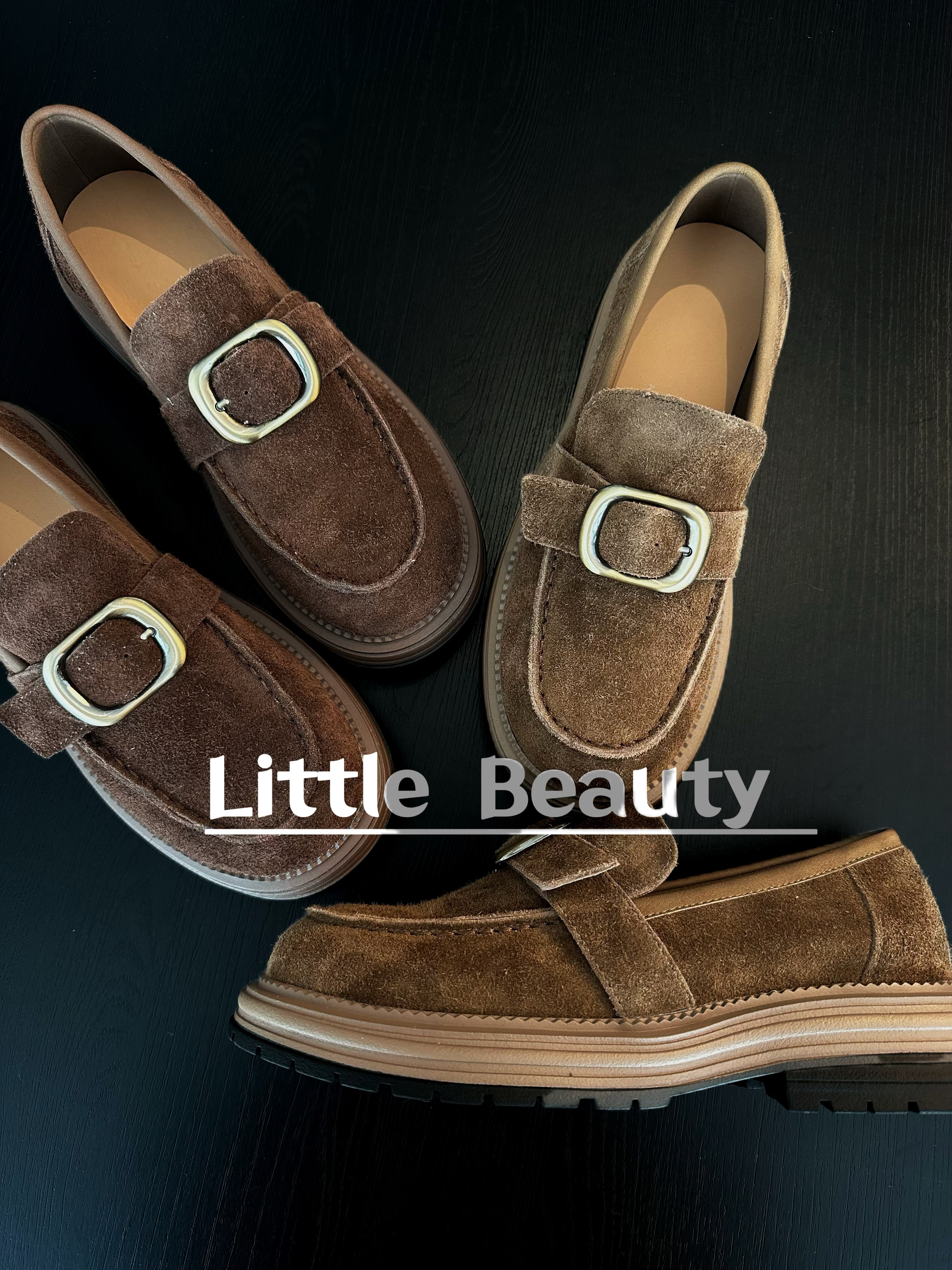 【小美家】头层牛皮方扣秋冬乐福鞋