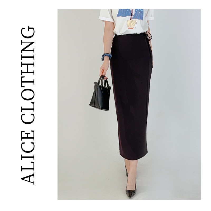 5alicelulu暗紫玲珑半身裙优雅系带醋酸显瘦280147B