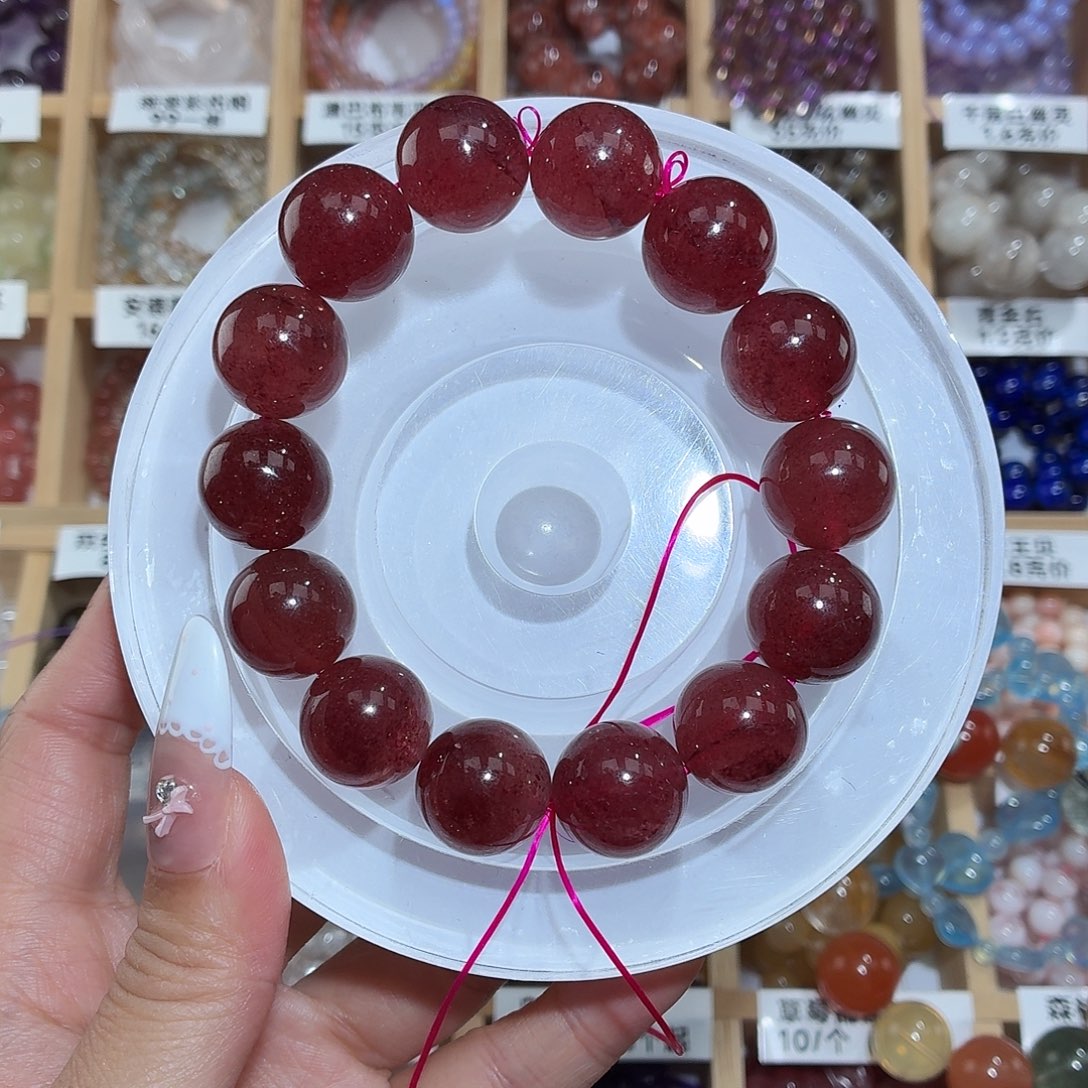 水晶手链未镶嵌鸽血红草莓晶16m