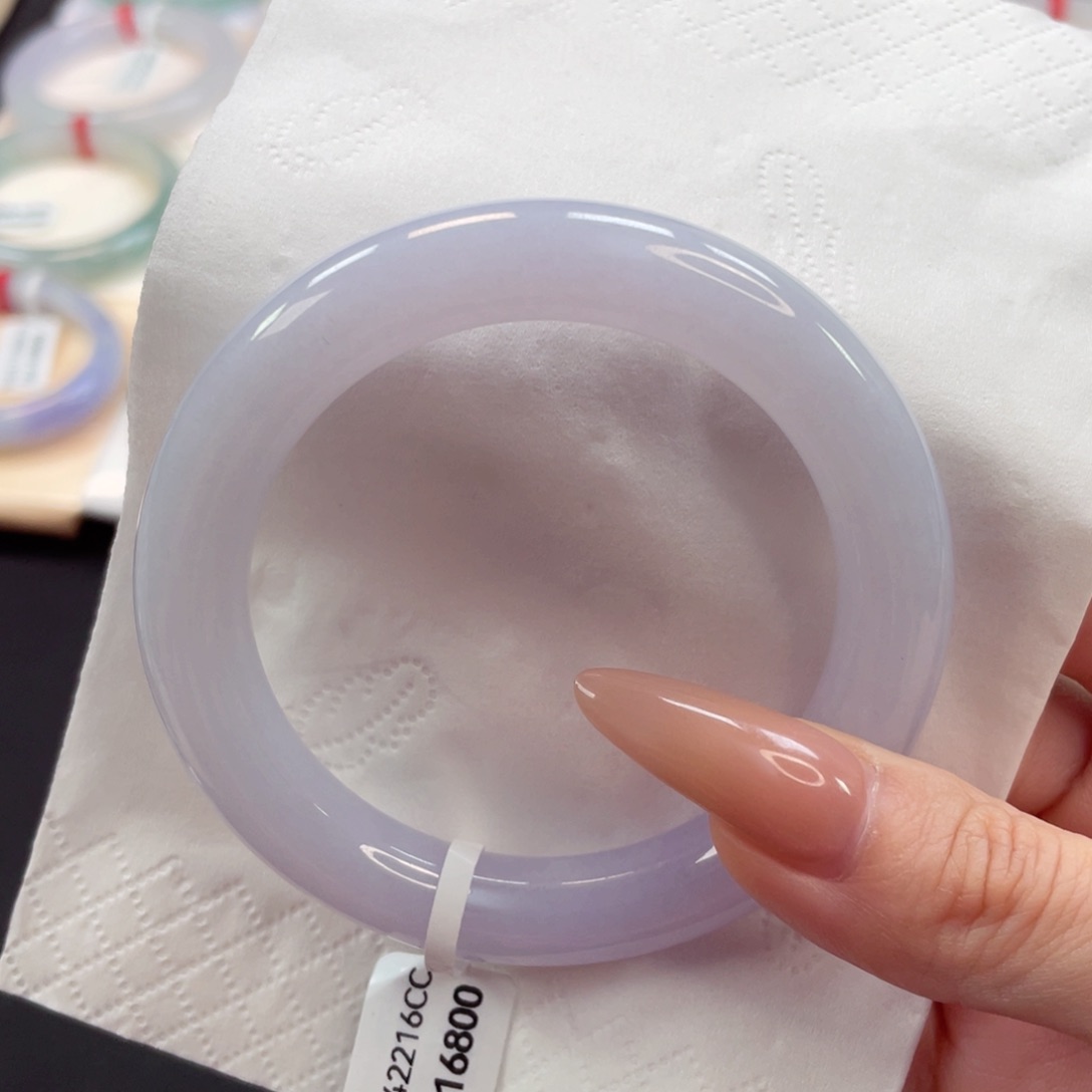 未镶嵌手镯翡翠强推55.3奶油底樱花粉无棉感26号