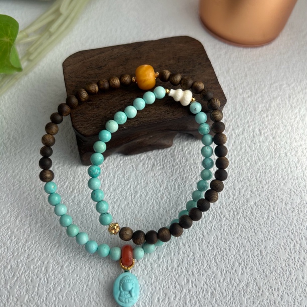 368天然绿松石原创双圈手链