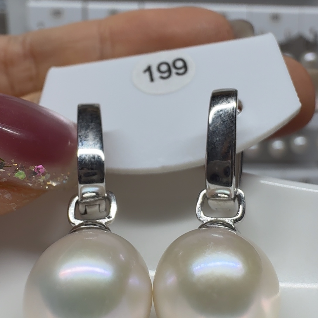 ***银S925镶嵌耳饰淡水珍珠珍珠12.1
