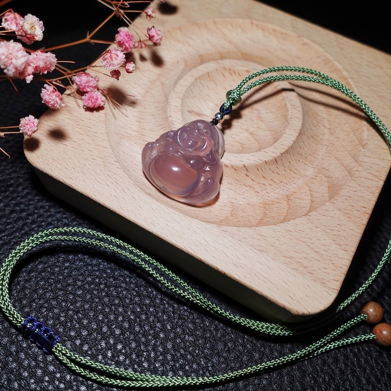 豆浆设计 原创天然冰紫玉髓佛公吊坠玛瑙大肚佛项链帝王紫弥勒佛