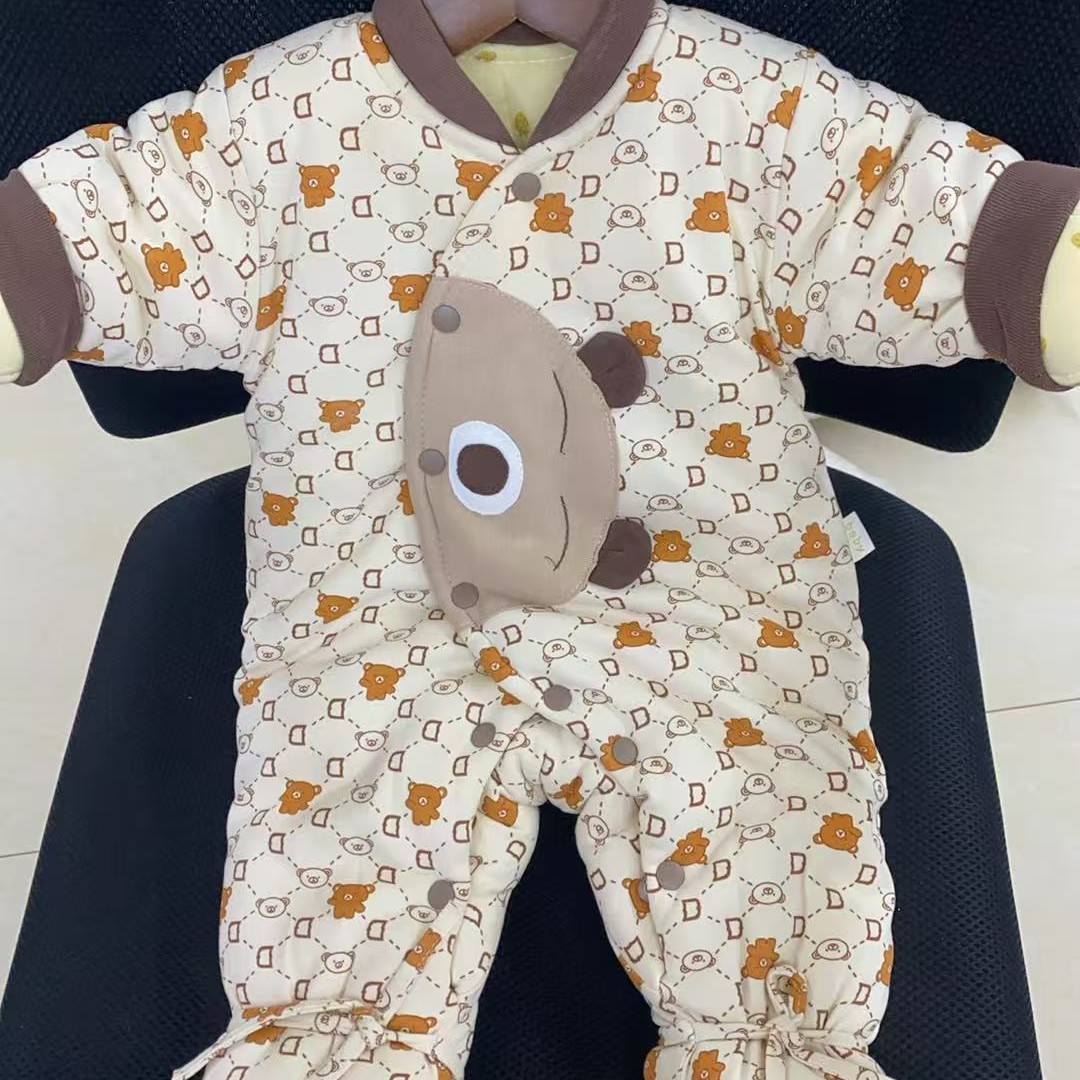 新款冬季550克水洗棉花婴儿闭裆包脚连体衣（可机洗）