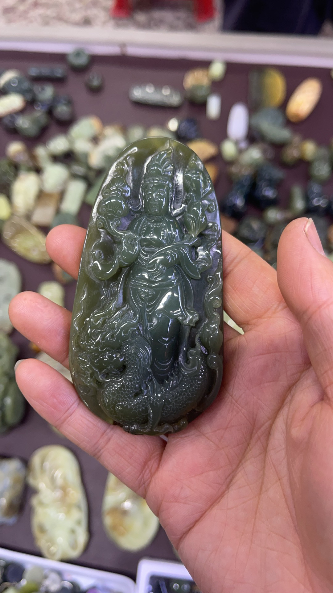 老玉花河磨玉观音挂件