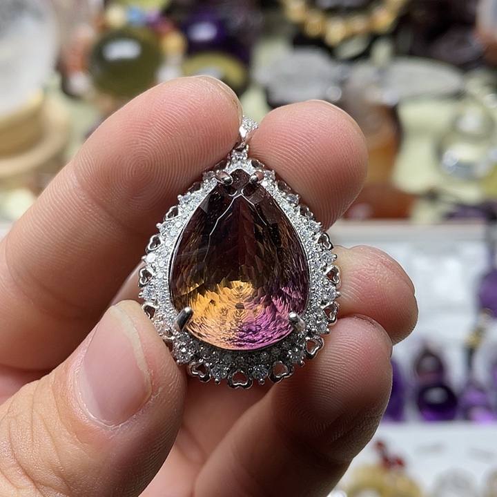 水晶颈饰银S925镶嵌紫黄晶