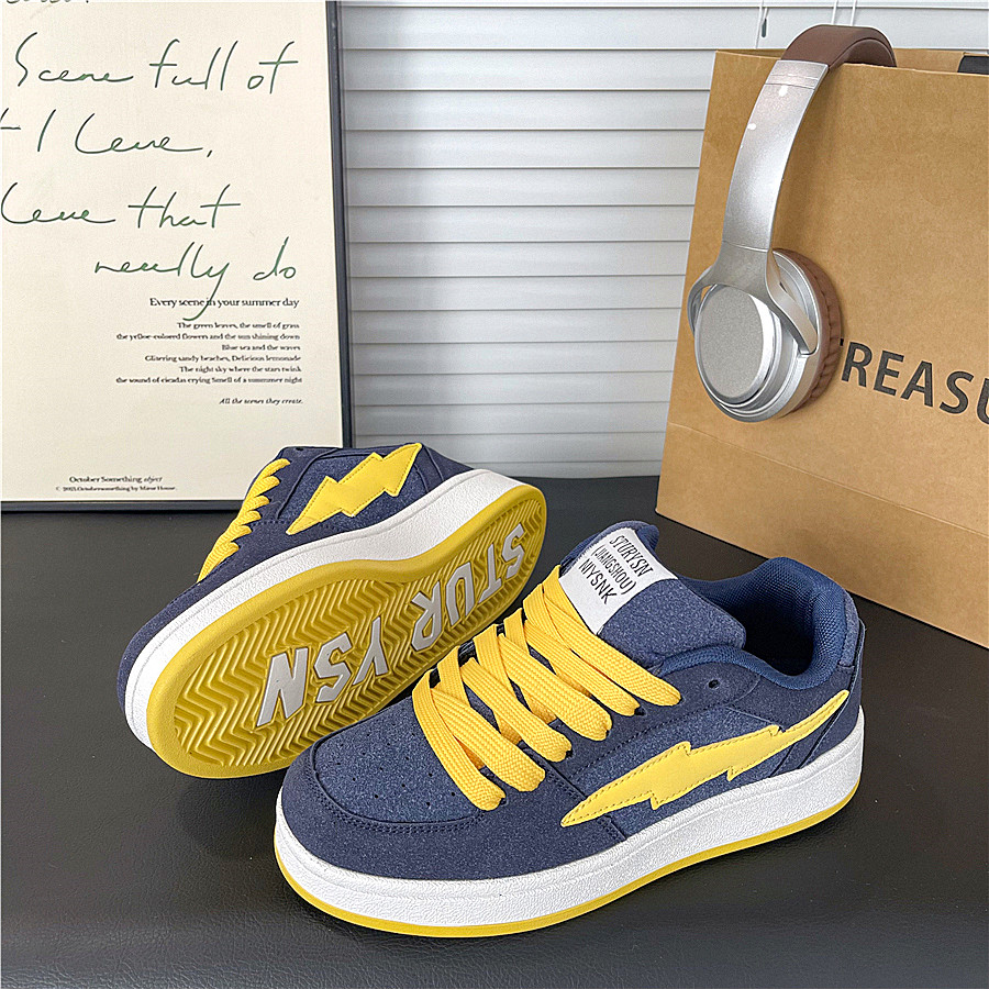 情侣深蓝黄面包鞋男2025冬季新款复古百搭运动鞋女ins潮休闲板鞋