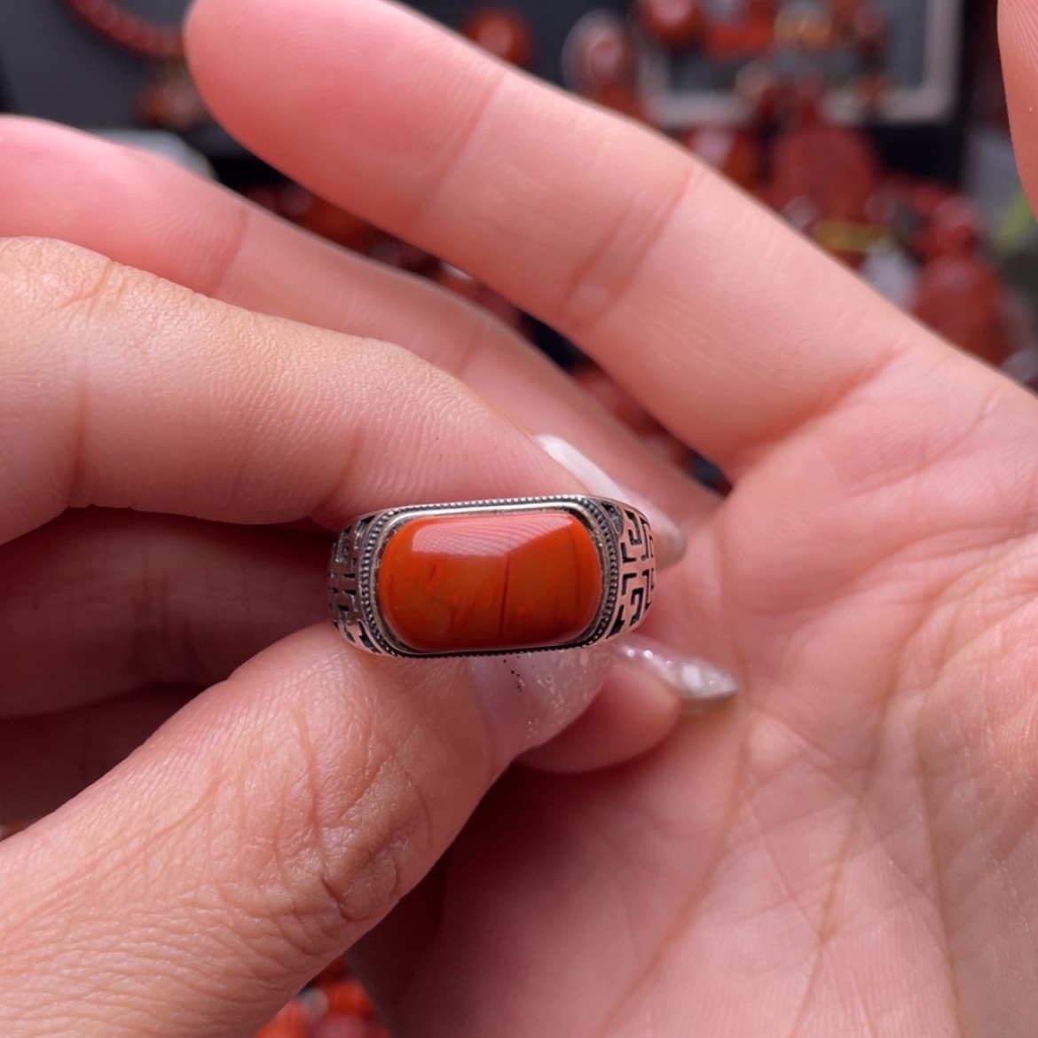 【闪购商品】南红玛瑙马鞍戒指银S925镶嵌