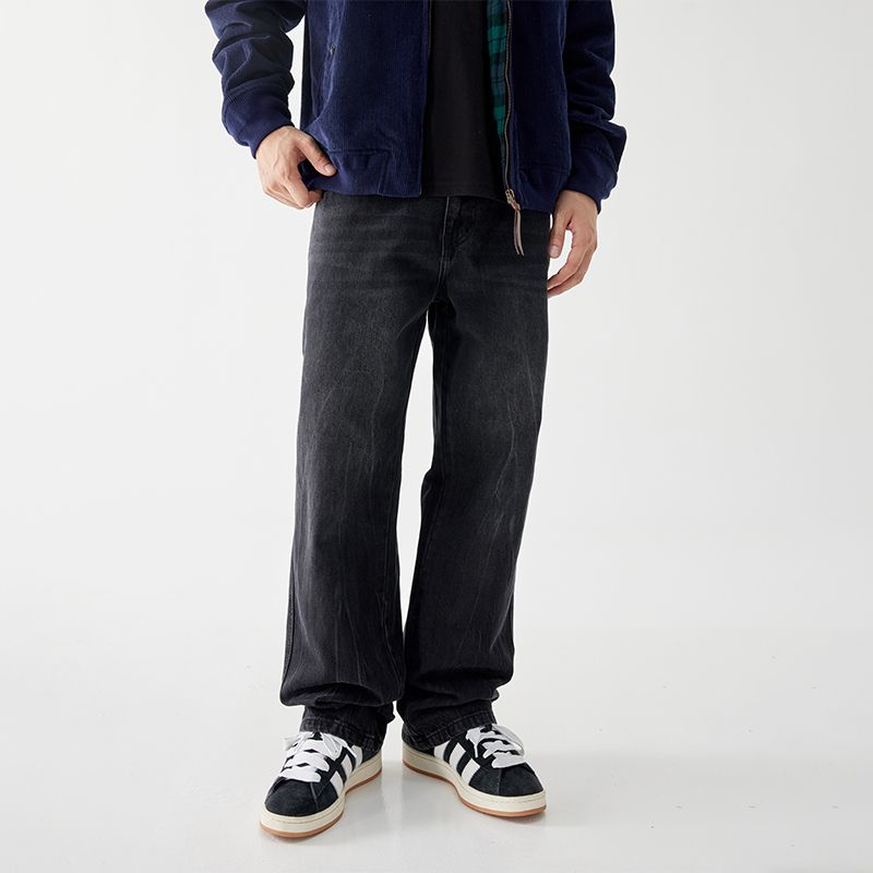 秋冬新款黑色水洗简约直筒宽松美式百搭高级感小众潮牌牛仔裤男士