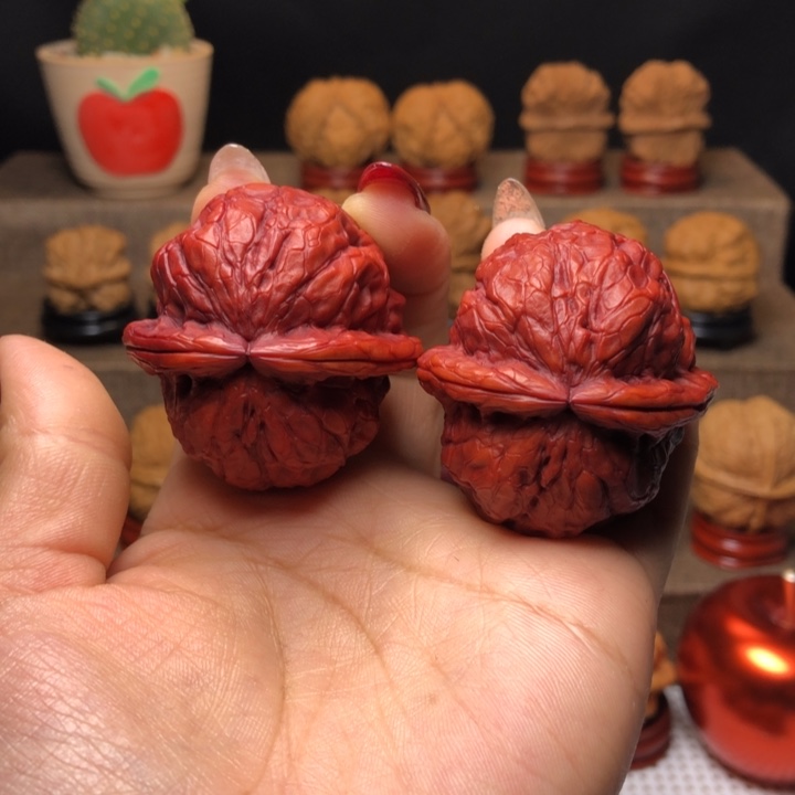 文玩核桃把件44金龟玉甲红彩