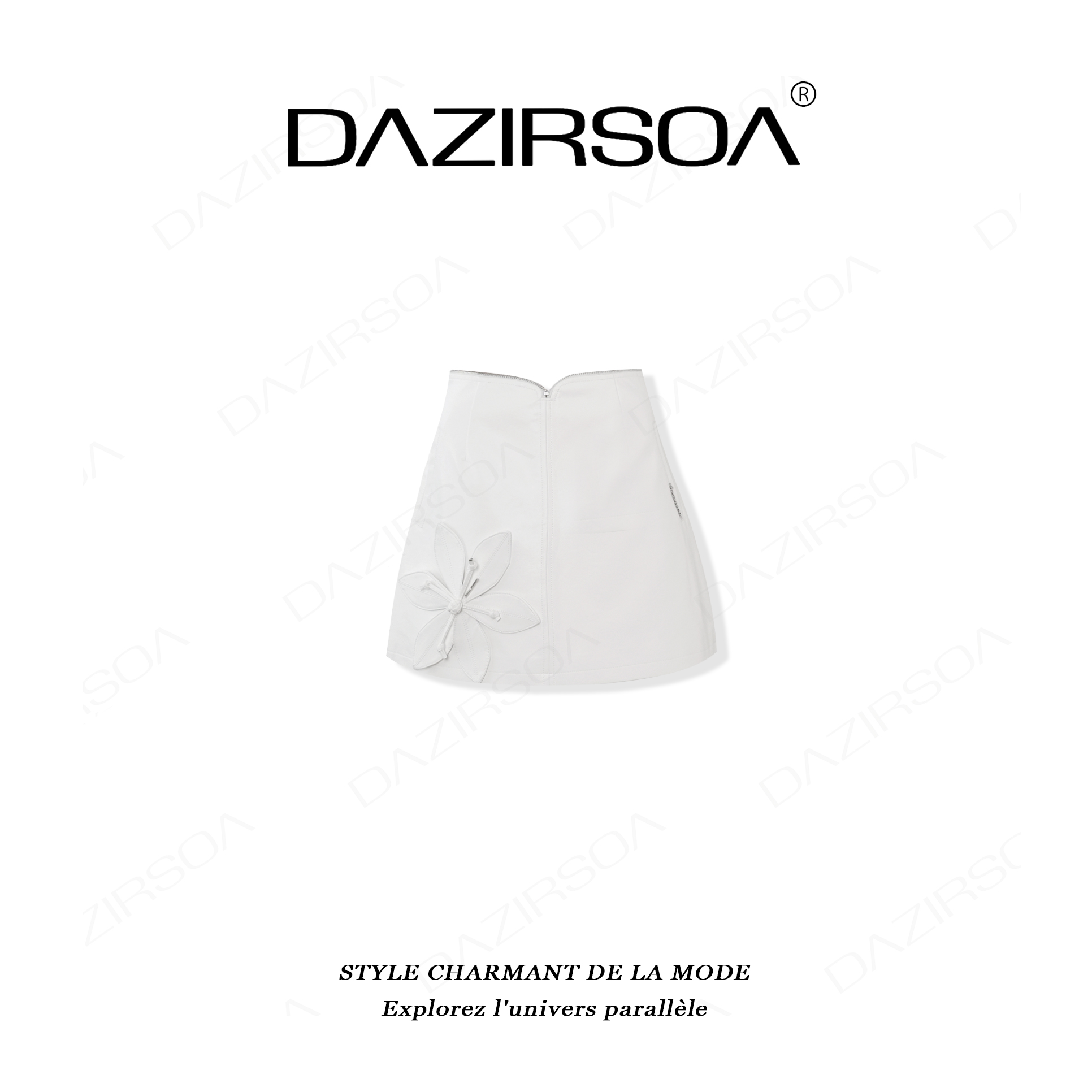 “自有节奏”设计感立体花朵链条皮半身裙 AB700