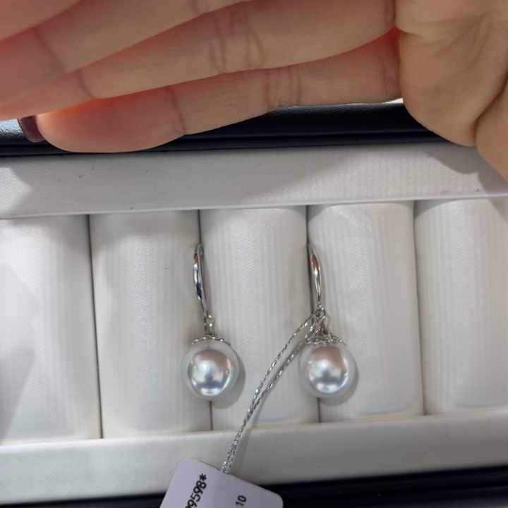 海水珍珠耳饰银S925镶嵌10-11mm