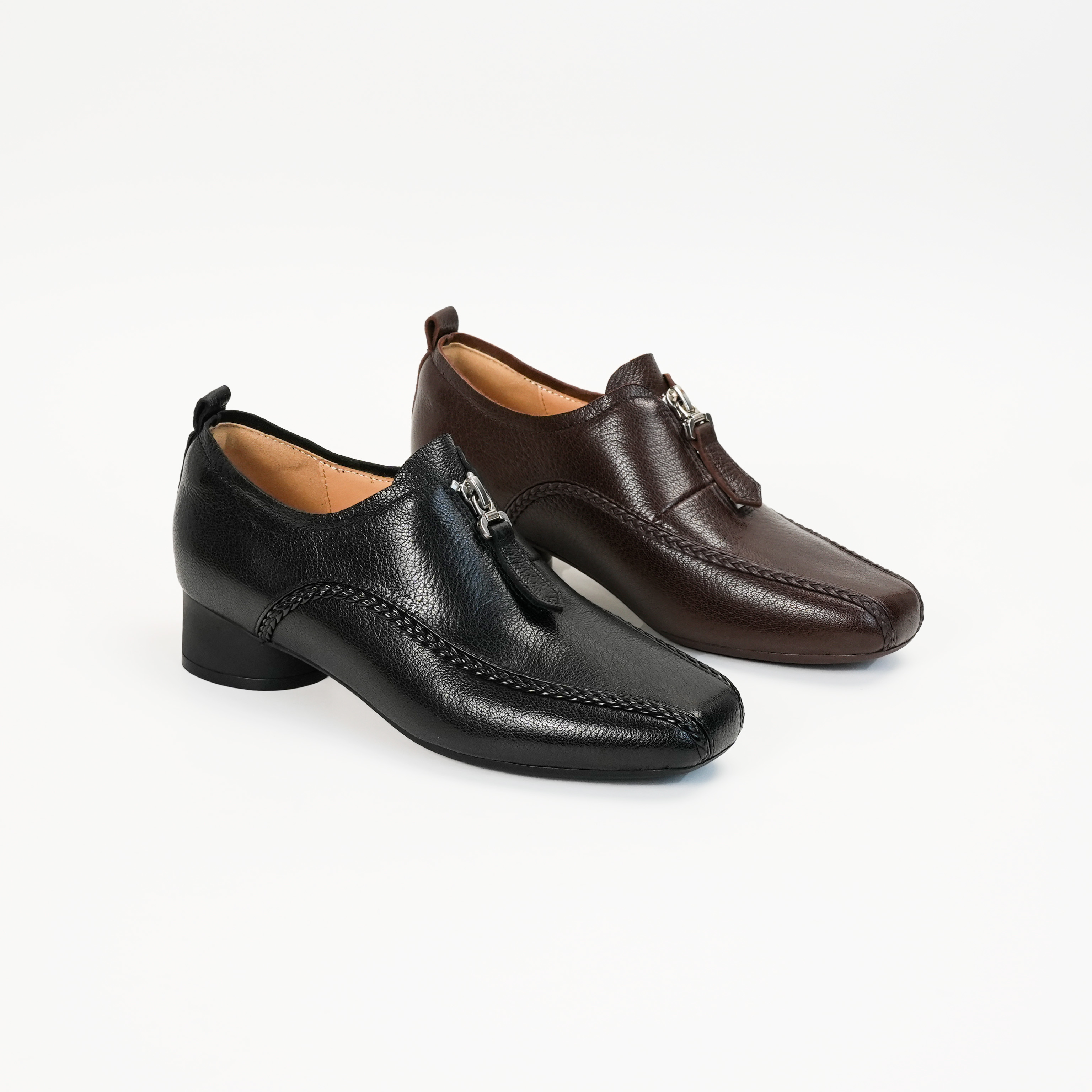 3厘米跟高秋季新款单鞋舒适时尚休闲女士真皮粗跟方头浅口