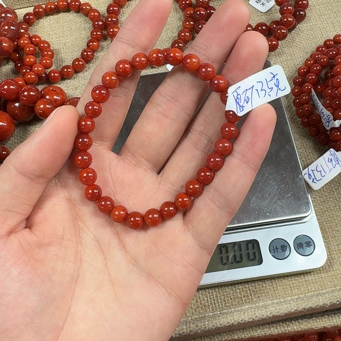南红玛瑙手链未镶嵌宝**妈原矿南红手串7mm瓦西双色