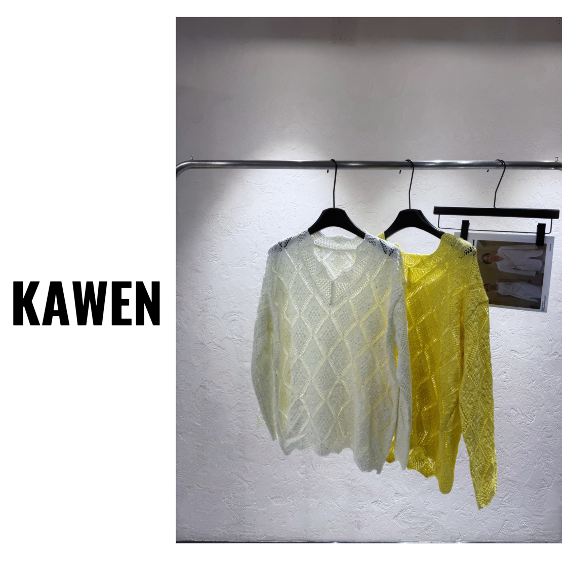 KW【空心格】南油欧货设计师款常规长袖拼接毛针织衫镂空常规款女