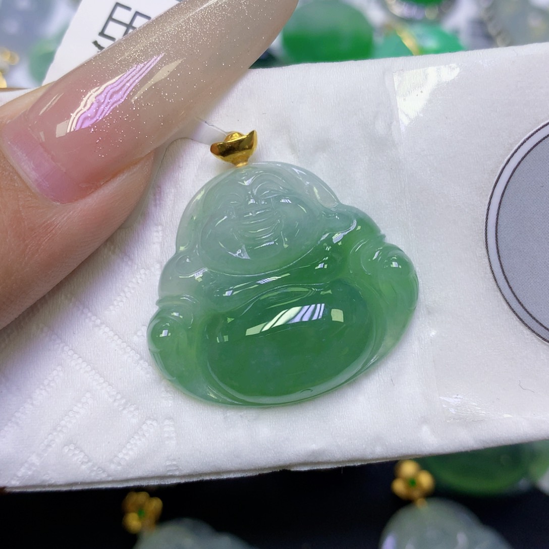 翡翠18K金镶嵌颈饰天然缅甸翡翠a货百元以上9元证书费自理