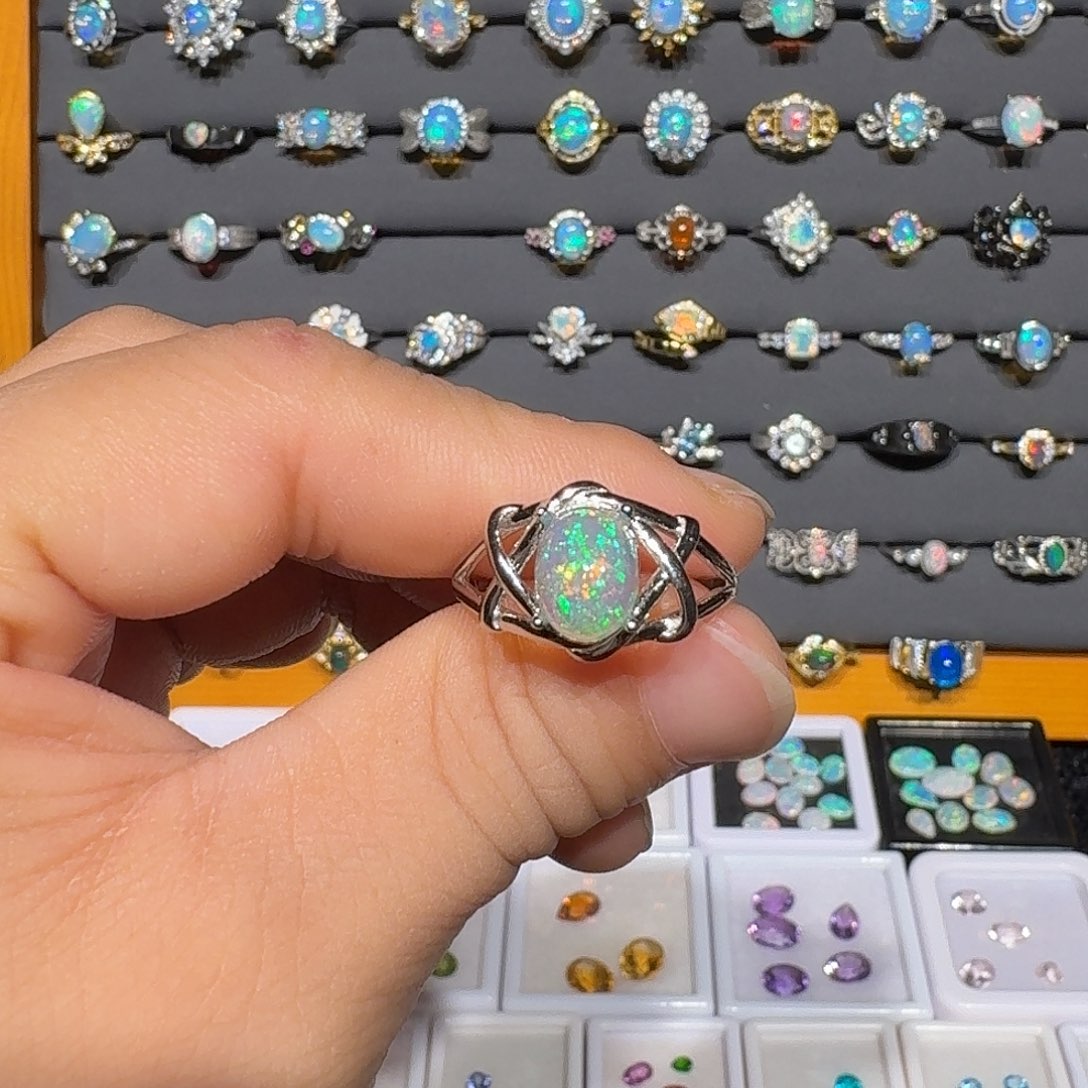 欧泊银S925镶嵌戒指戒指