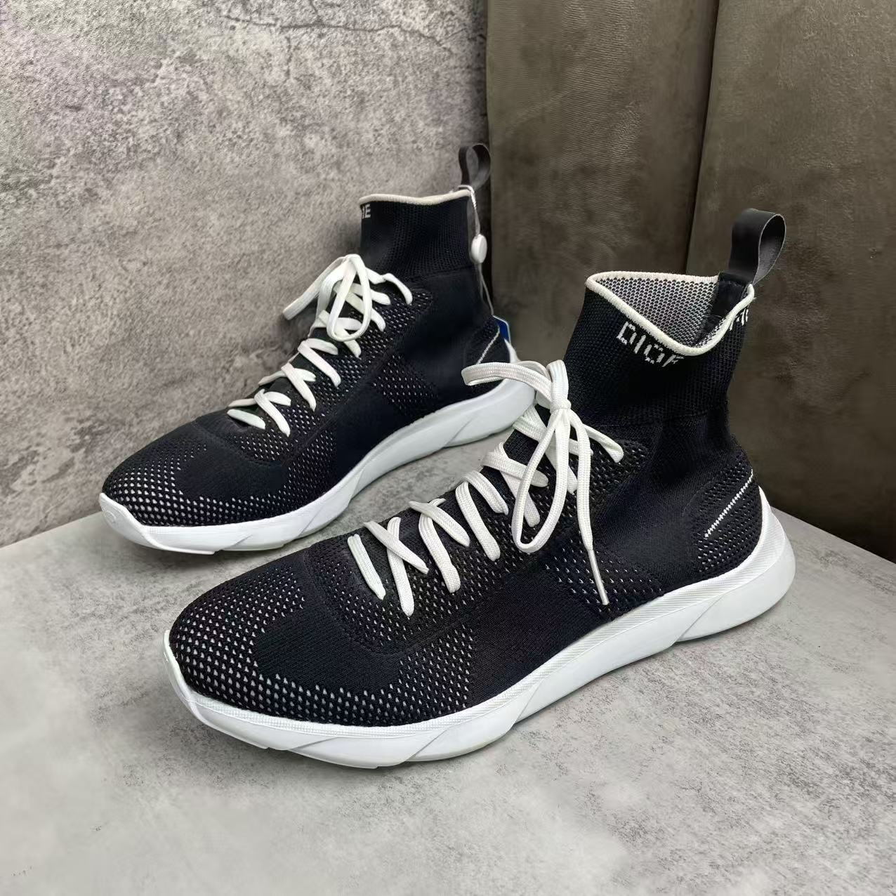 95新 DIOR/迪奥 黑色网面刺绣logo透气时尚高帮袜套运动鞋/41码