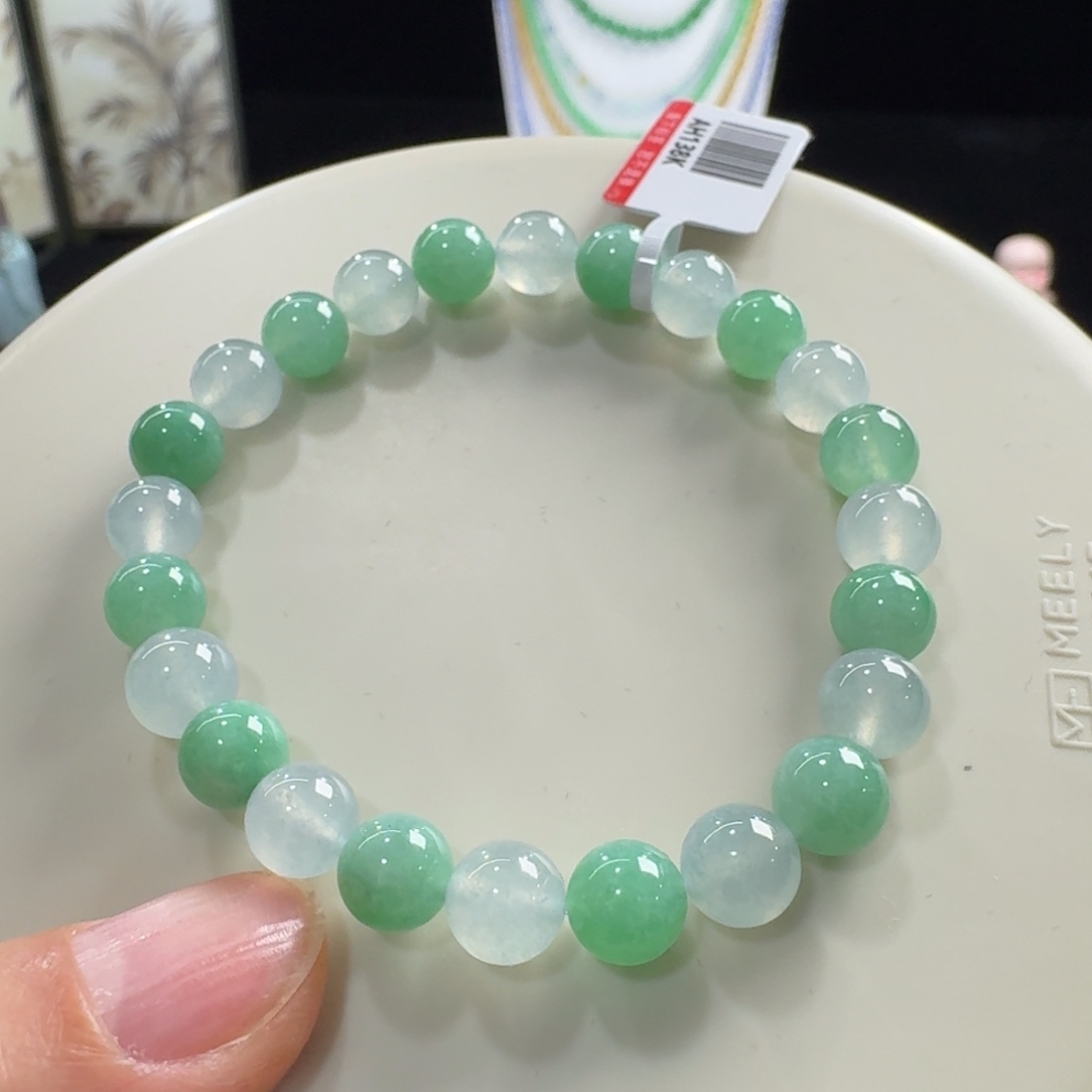 翡翠未镶嵌手链冰胶双色单圈8mm
