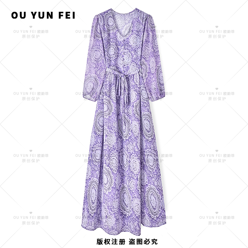 【爱丽丝】高级感连衣裙女新款气质显瘦穿搭时尚洋气印花长裙AY1219