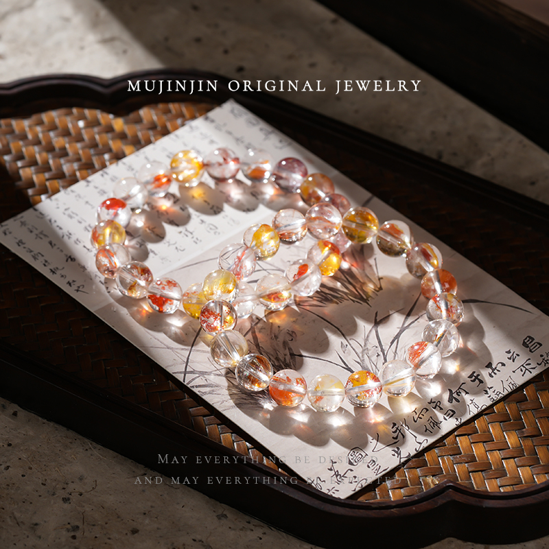 【木槿槿 槿极】天然高净体锦鲤胶花水晶手串女款手链多样性发一