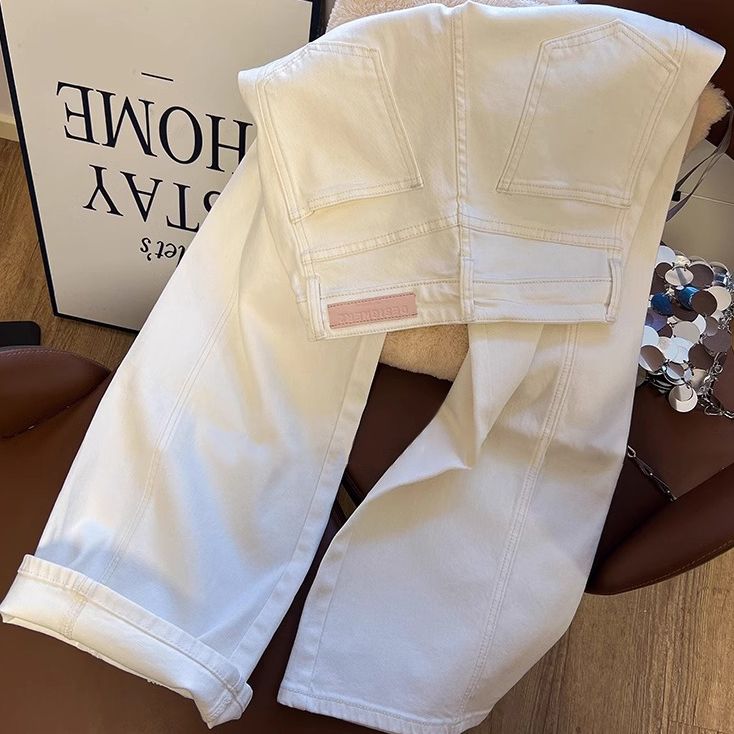 【送腰带+运费险】夏季薄款百搭高腰窄版直筒牛仔裤女显瘦时尚阔腿