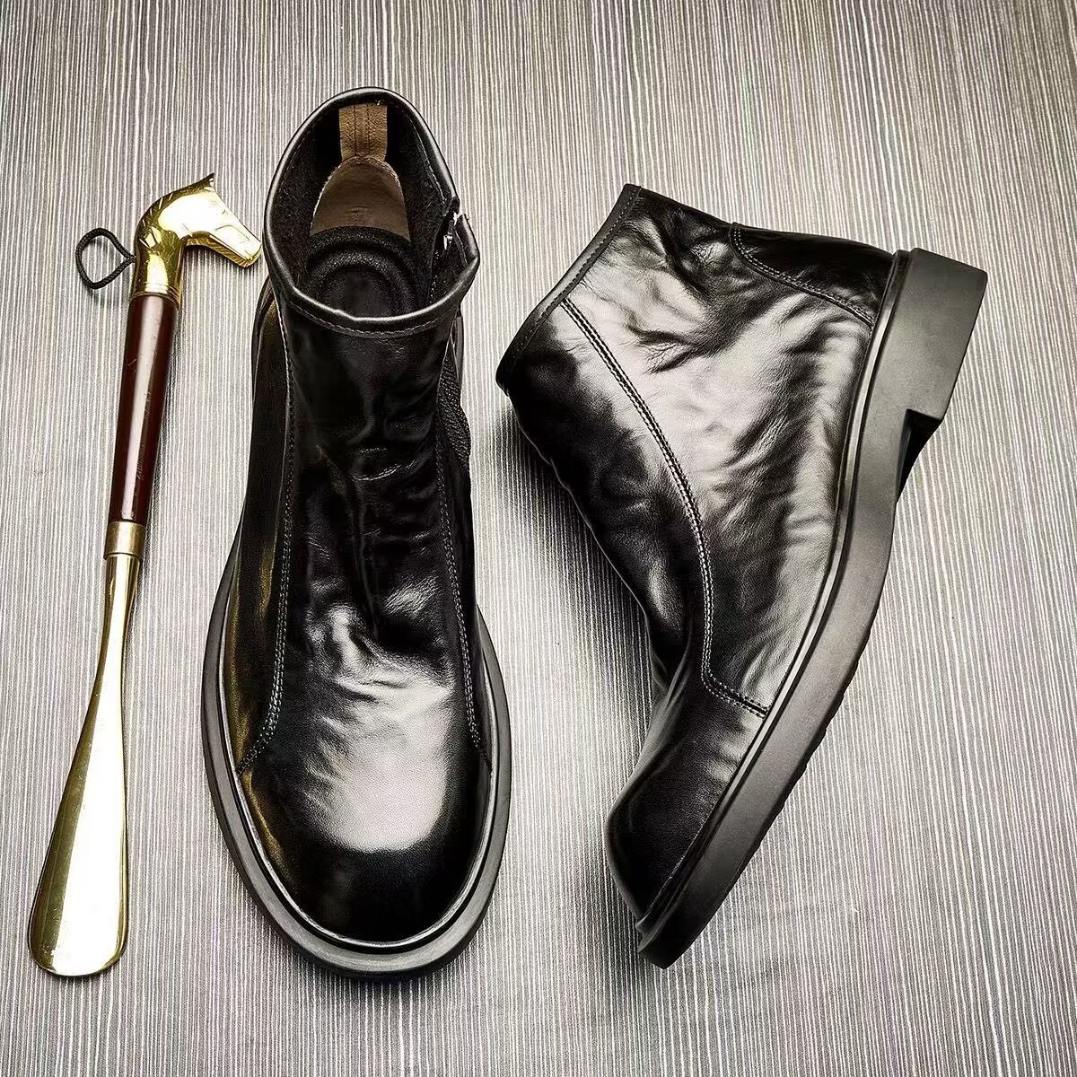 冬季时尚加绒切尔西保暖舒适平跟高邦马丁靴英伦风男软底软面通勤