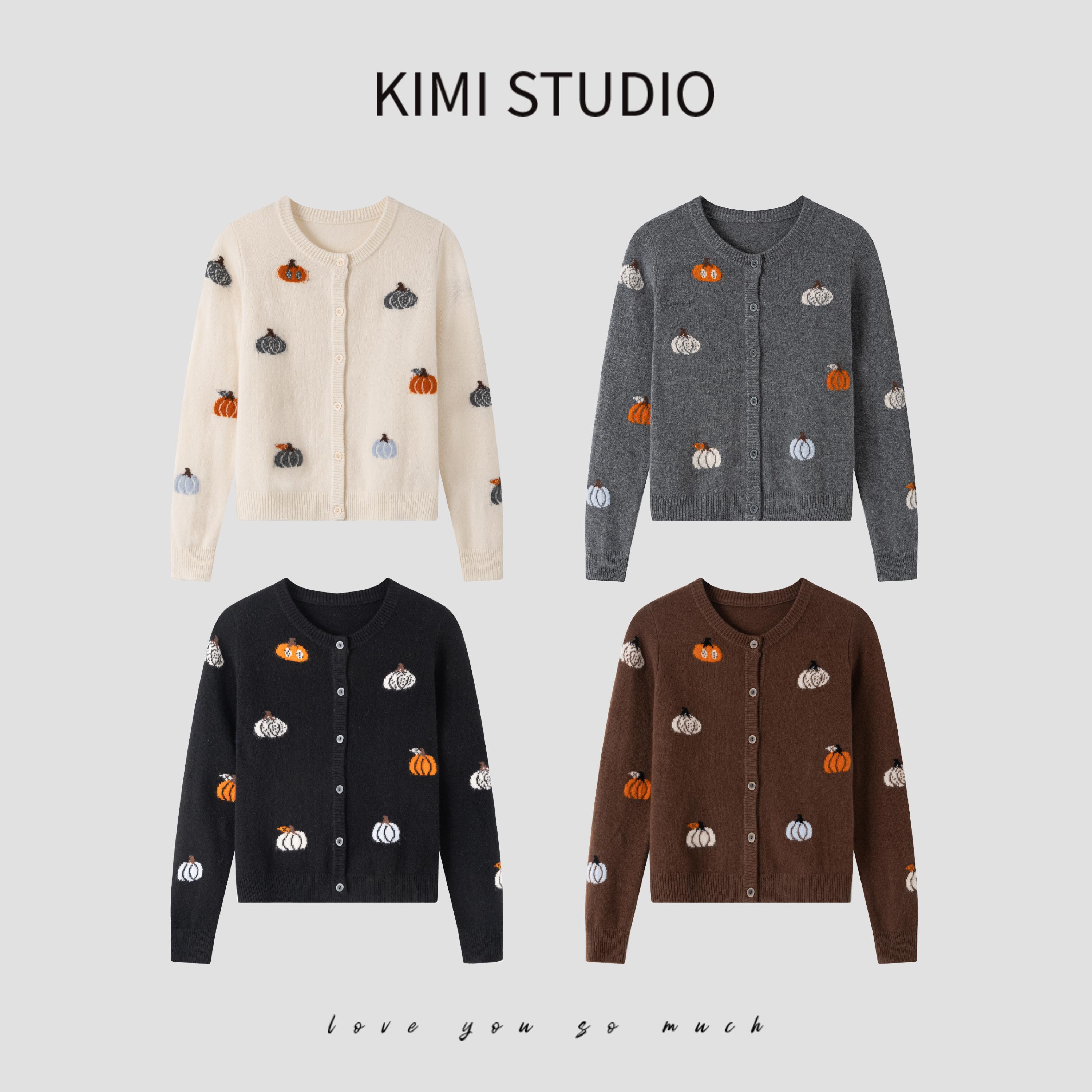 韩系穿搭秋冬小个子甜美气质山羊绒羊毛南瓜提花针织开衫AW25813