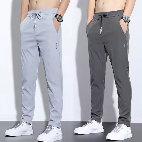 男士裤子夏季冰丝薄款弹力直筒休闲长裤纯色西裤