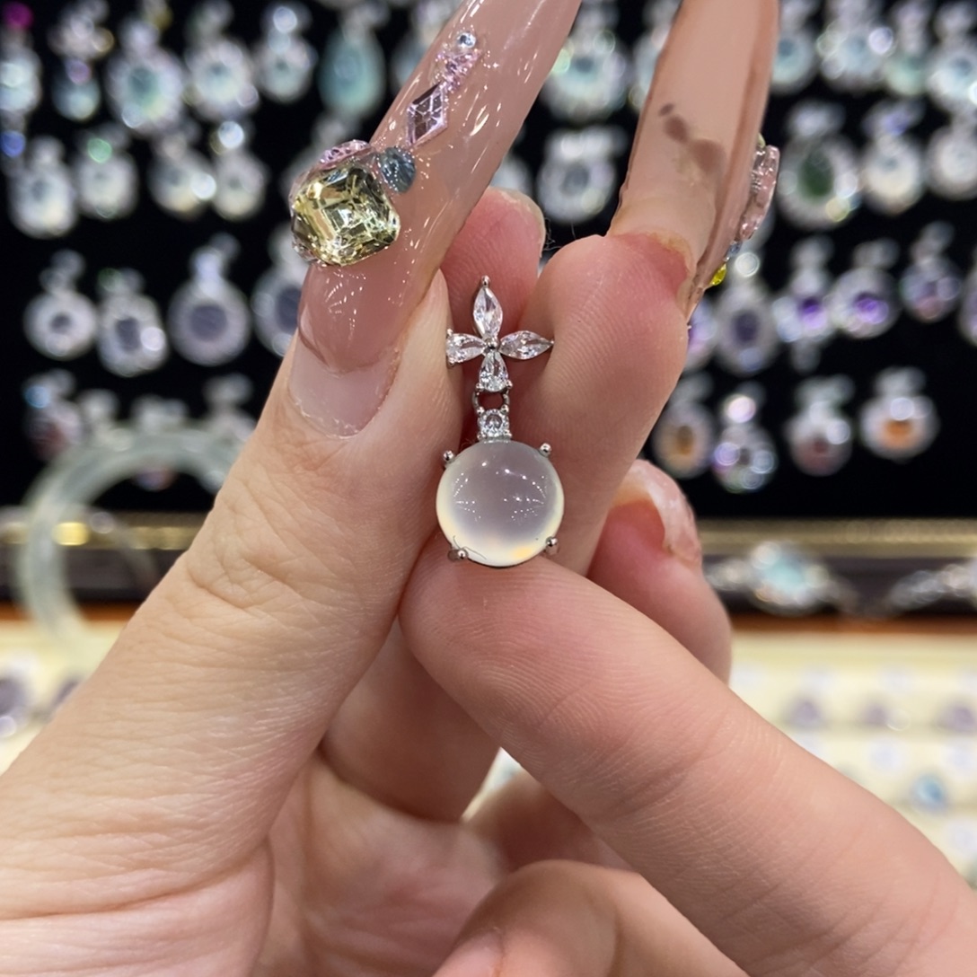 蛇纹石玉银S925镶嵌吊坠(不含链)