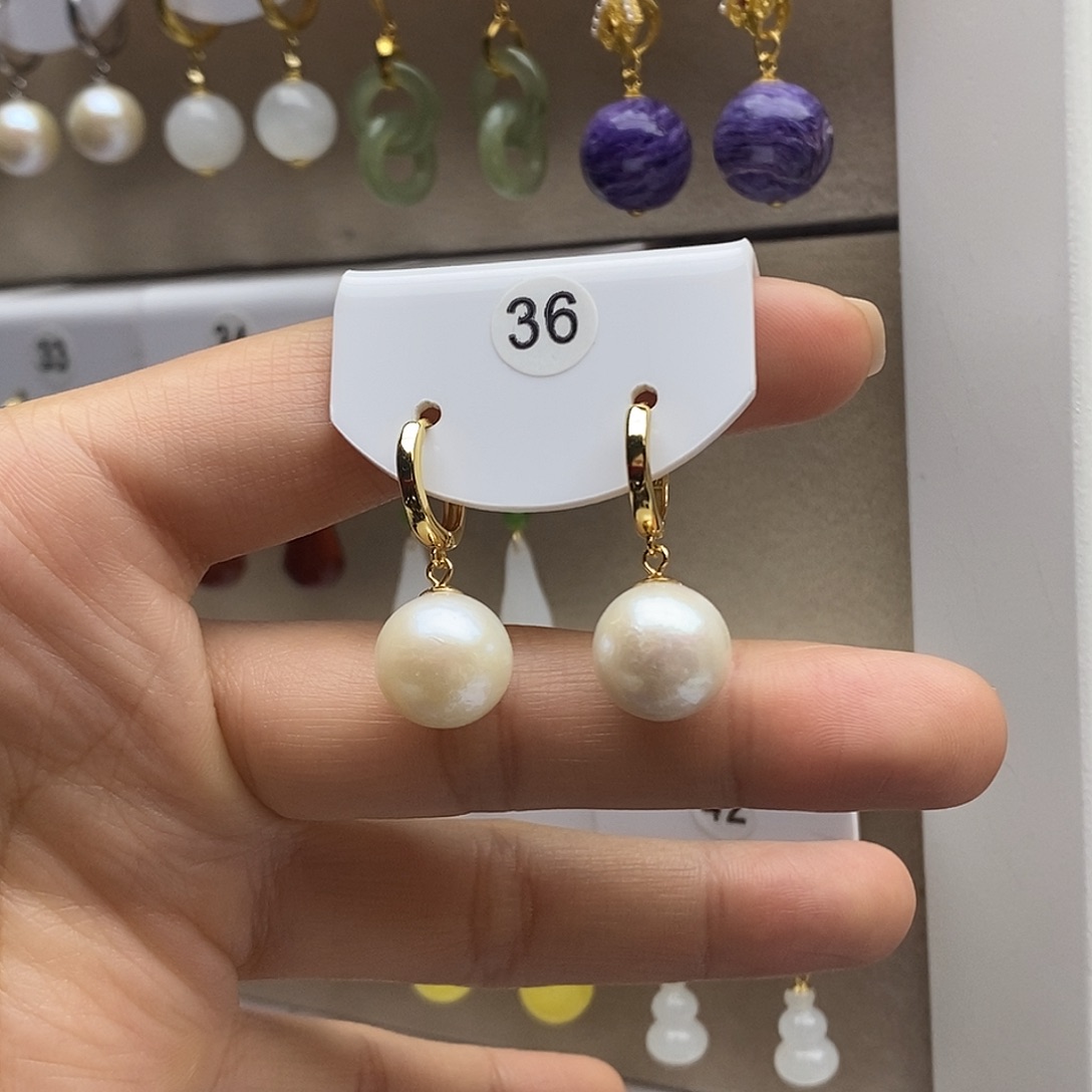 淡水珍珠银S925镶嵌耳饰