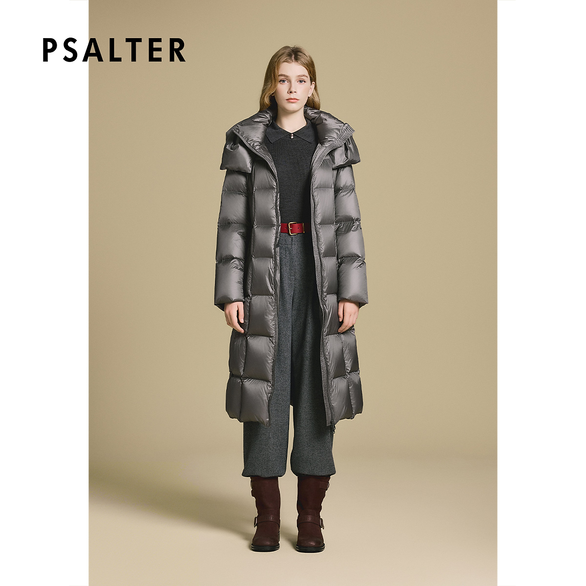 【新国标90鹅绒】诗篇亮光长款收腰廓形连帽可脱卸羽绒服女2025冬季