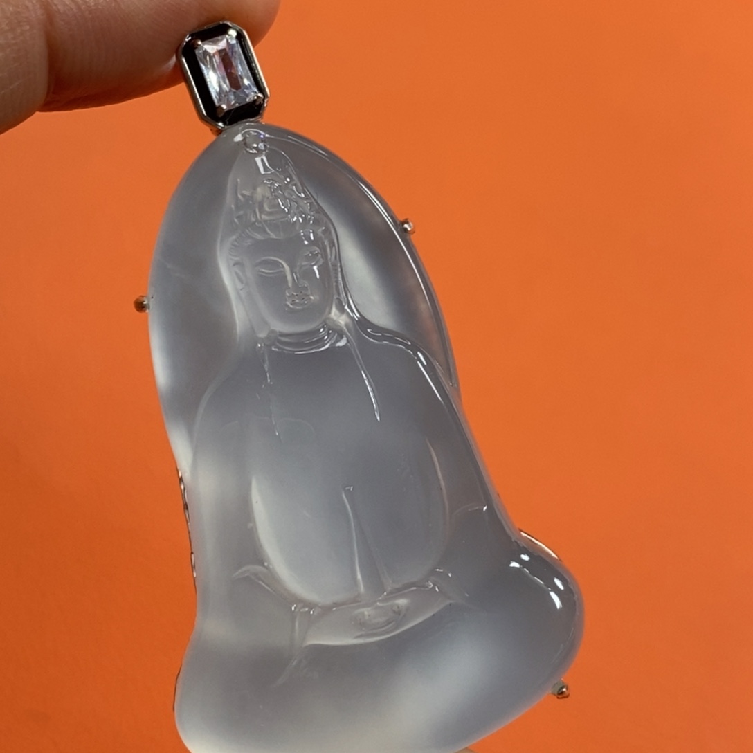 石英质玉吊坠(赠链)银S925镶嵌砍*