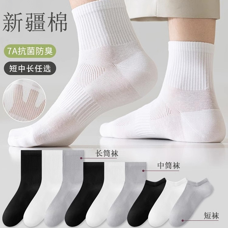 【100%新疆棉】四季袜男女短中长筒纯色棉袜吸汗透气防臭白色运动袜