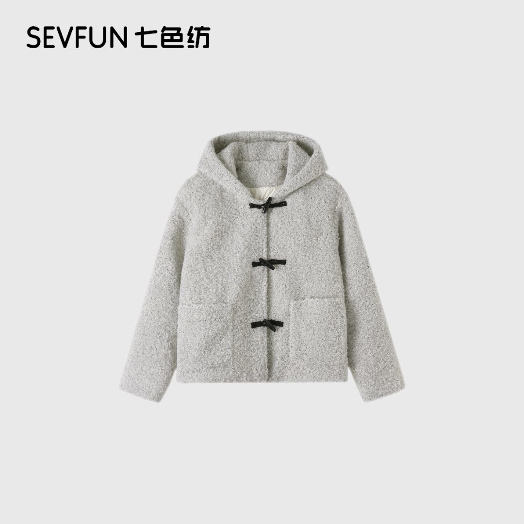 七色纺秋冬新款休闲风连帽慵懒风短外套宽松型羽绒外套【QSF-1092】