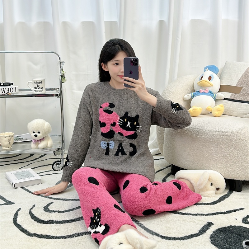 女士睡衣秋冬季半边绒简约高级感加厚少女卡通冬天家居服套装外穿