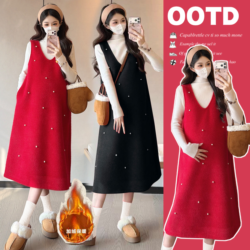 孕妇装秋冬套装时尚韩版气质高级感针织打底衫显瘦加绒加厚背心裙