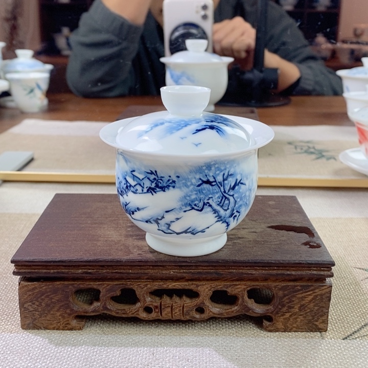 雪景超薄布袋盖碗