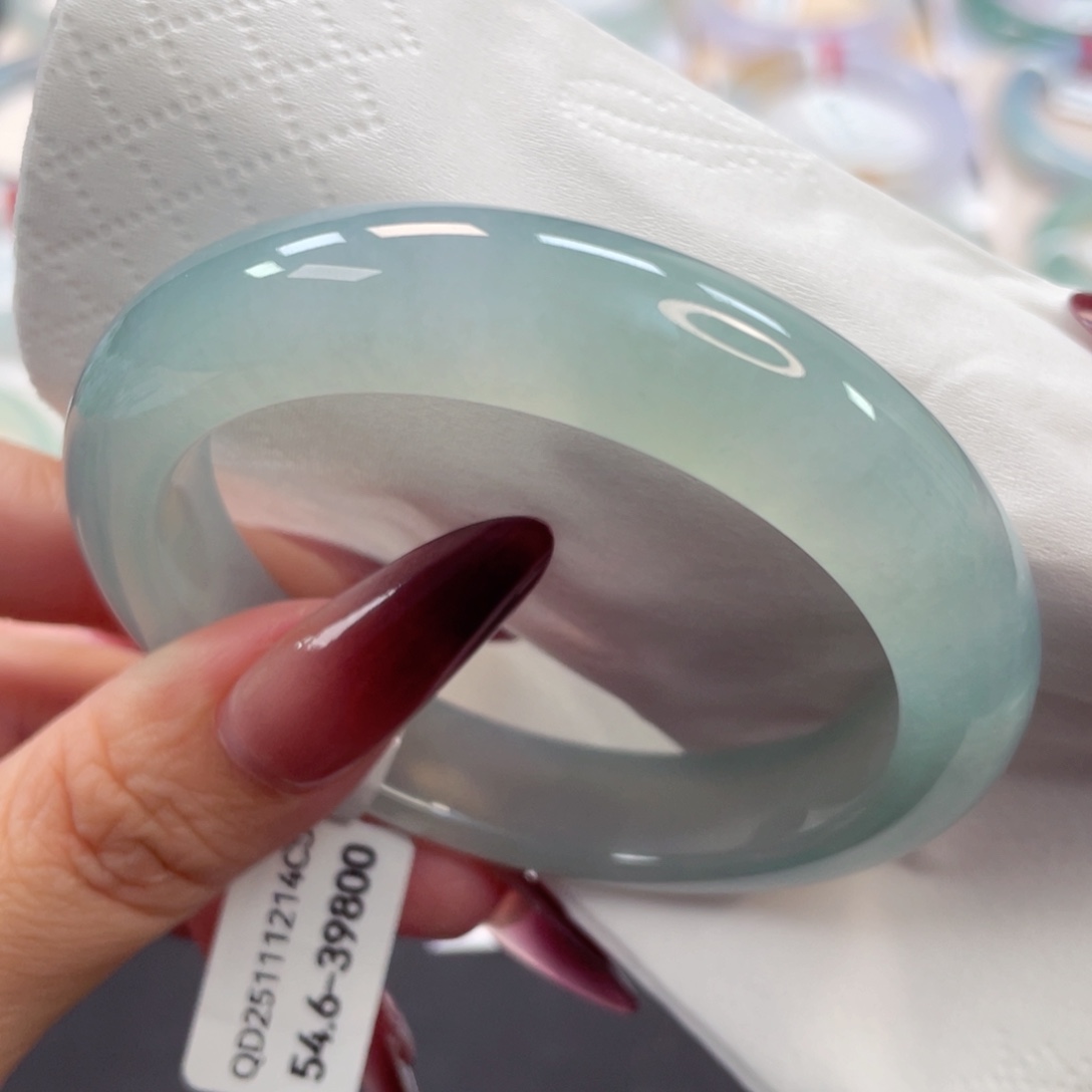 未镶嵌手镯翡翠4号54.6种老冰胶湖水蓝