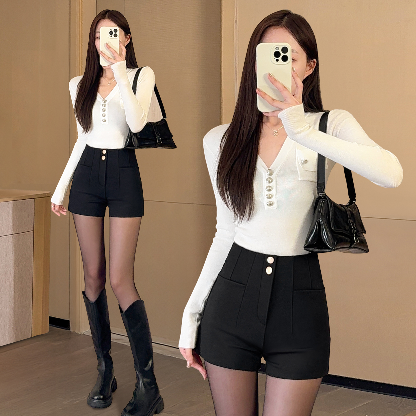 秋冬季短裤女士2025新款配靴子外穿黑色西装热裤弹力打底高腰靴裤