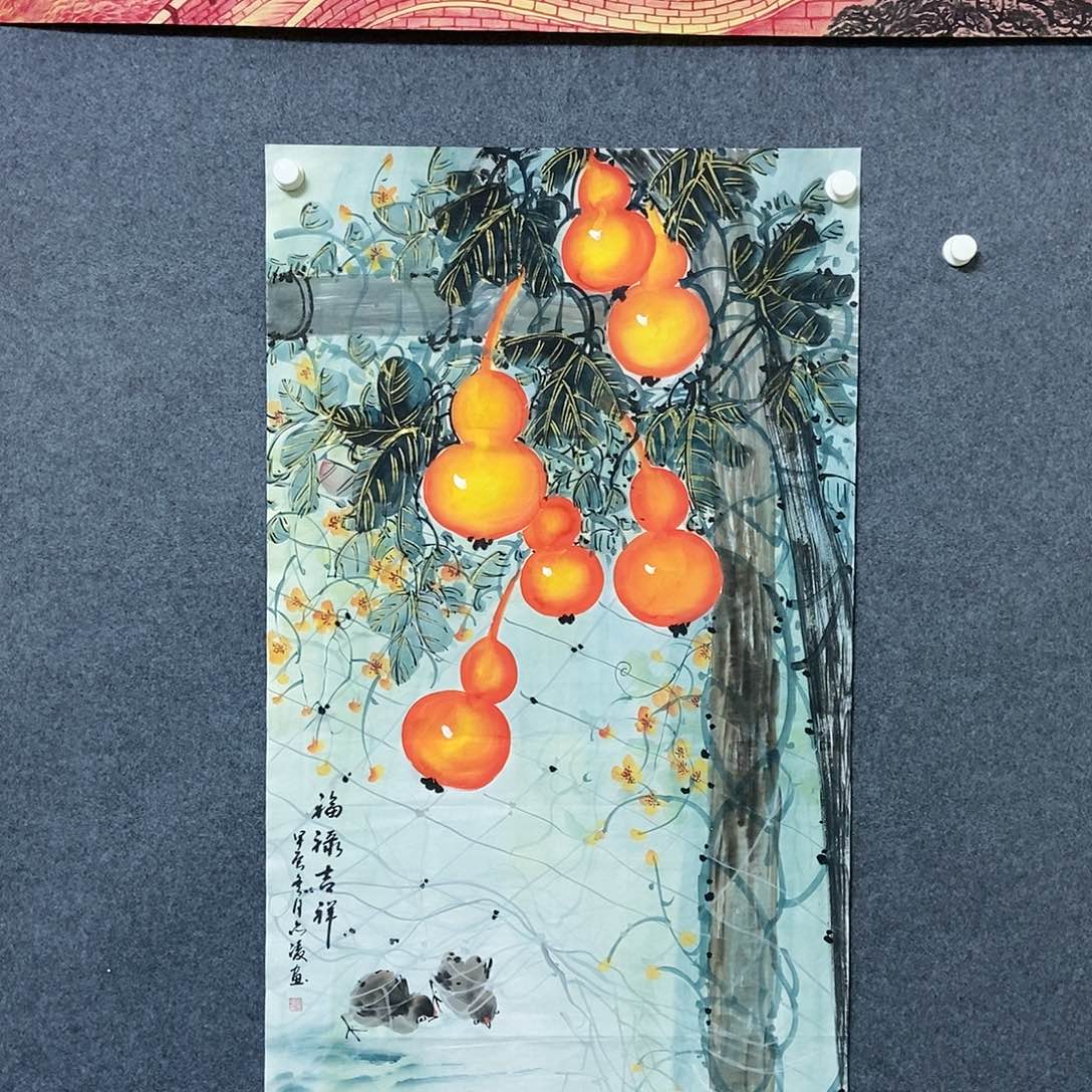 国画四尺葫芦一副