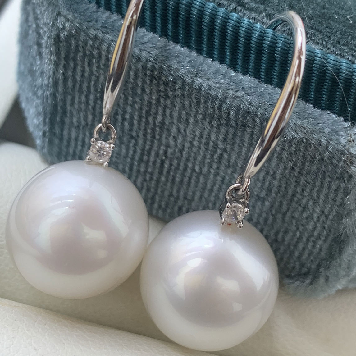 （戴妃耳钩）海水珍珠澳白耳钩耳环款13-14mm正圆微瑕925银