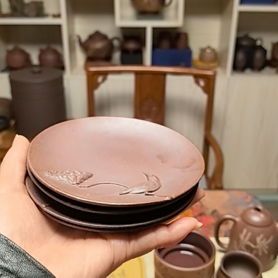 言***兼茶宠紫砂柴烧垫子12cm紫泥