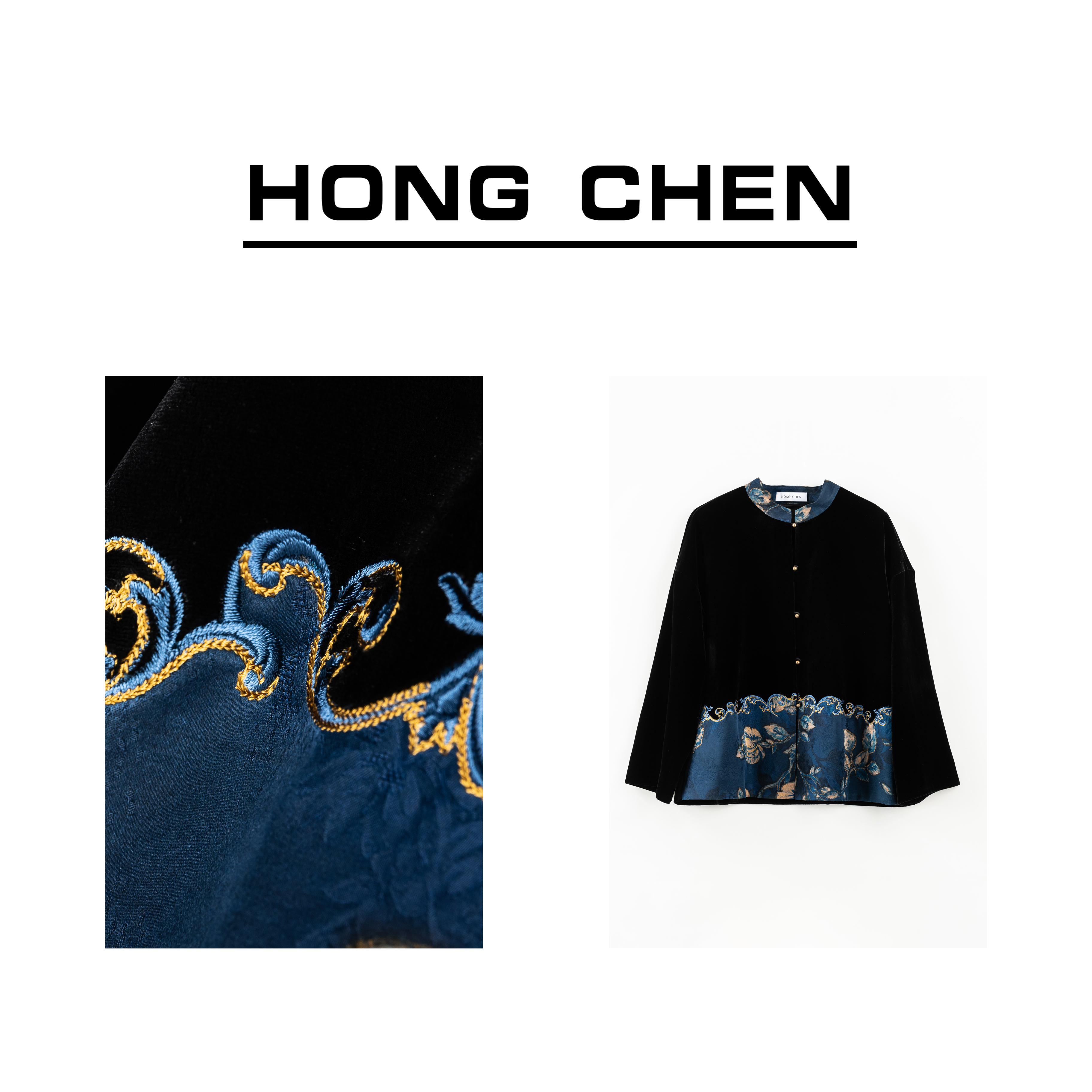 【虹辰】高端桑蚕丝绒高级感拼香云纱款时尚气质桑蚕丝外套-HC587