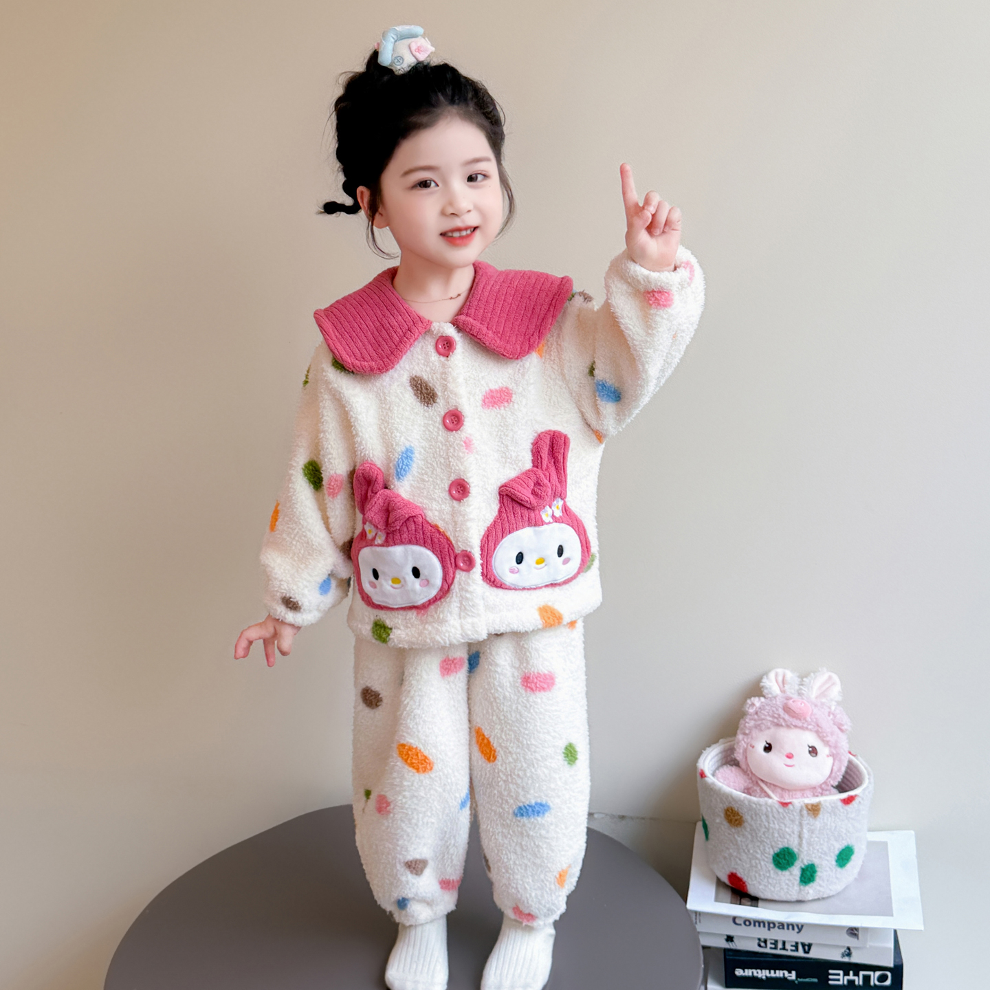 女童睡衣三层夹棉珊瑚绒套装宝宝加绒加厚儿童法兰绒家居服冬