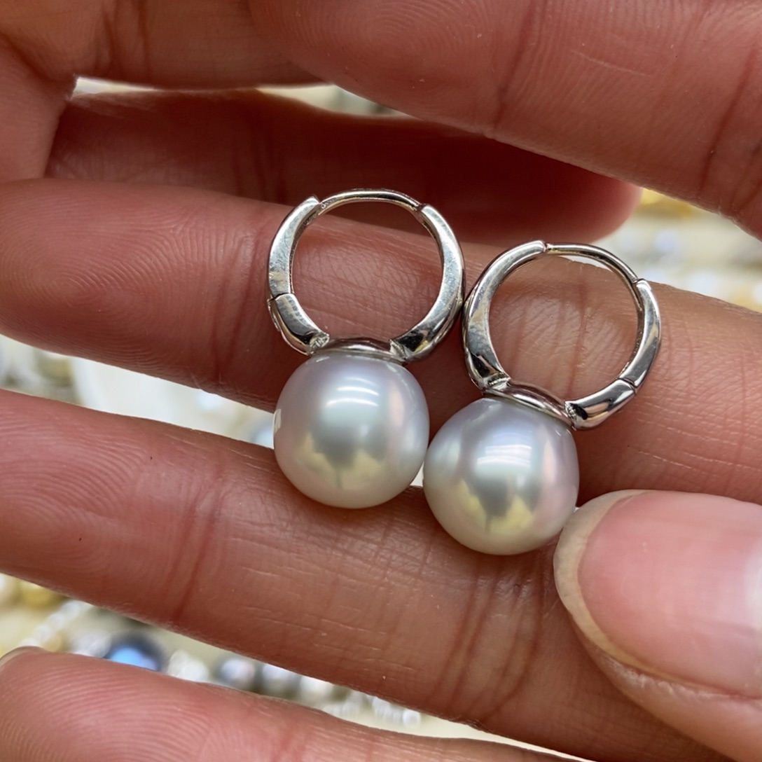 海水珍珠耳饰银S925镶嵌