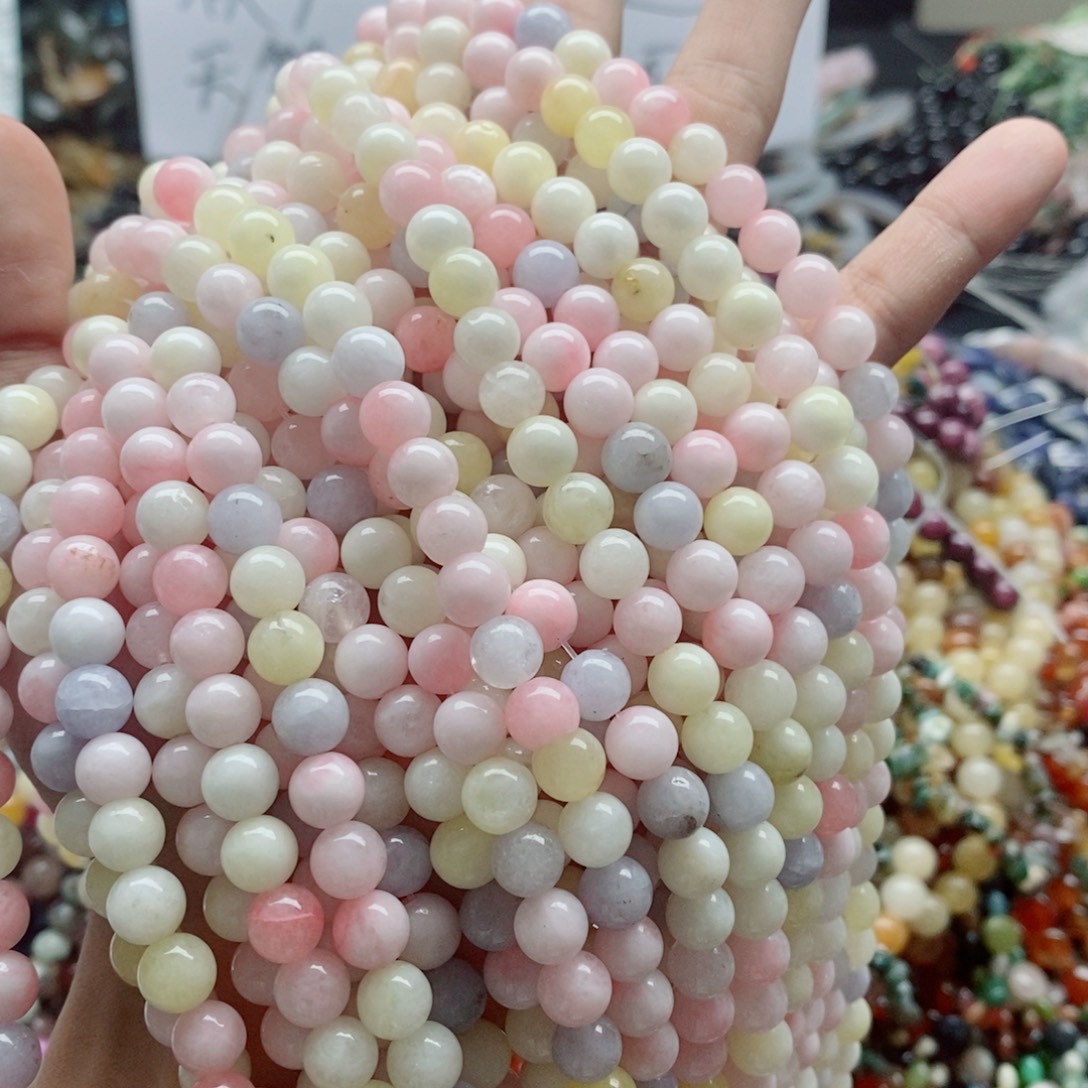 玛瑙/玉髓未镶嵌珠宝半成品一条天然8mm马卡龙玉髓圆珠