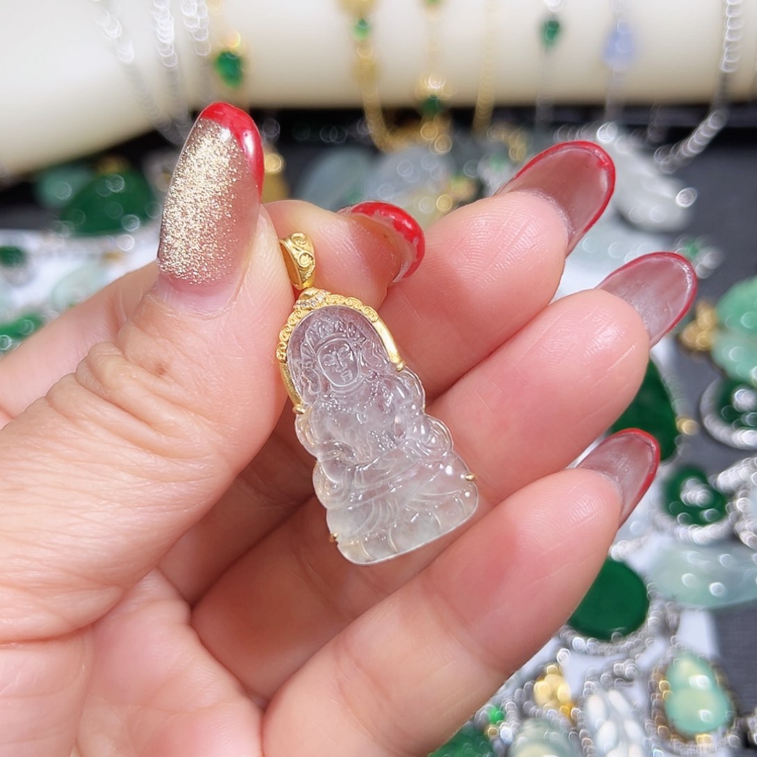 翡翠吊坠(不含链)18K金镶嵌