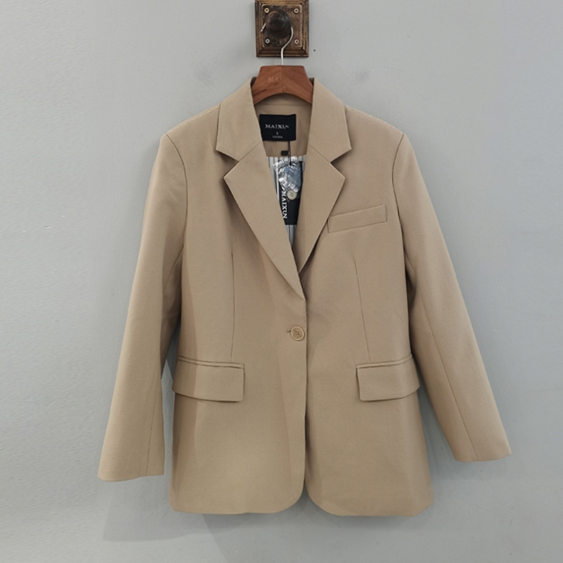 麦寻2024秋百搭廓形宽松西服明线垫肩西装外套简约女XFAWP007