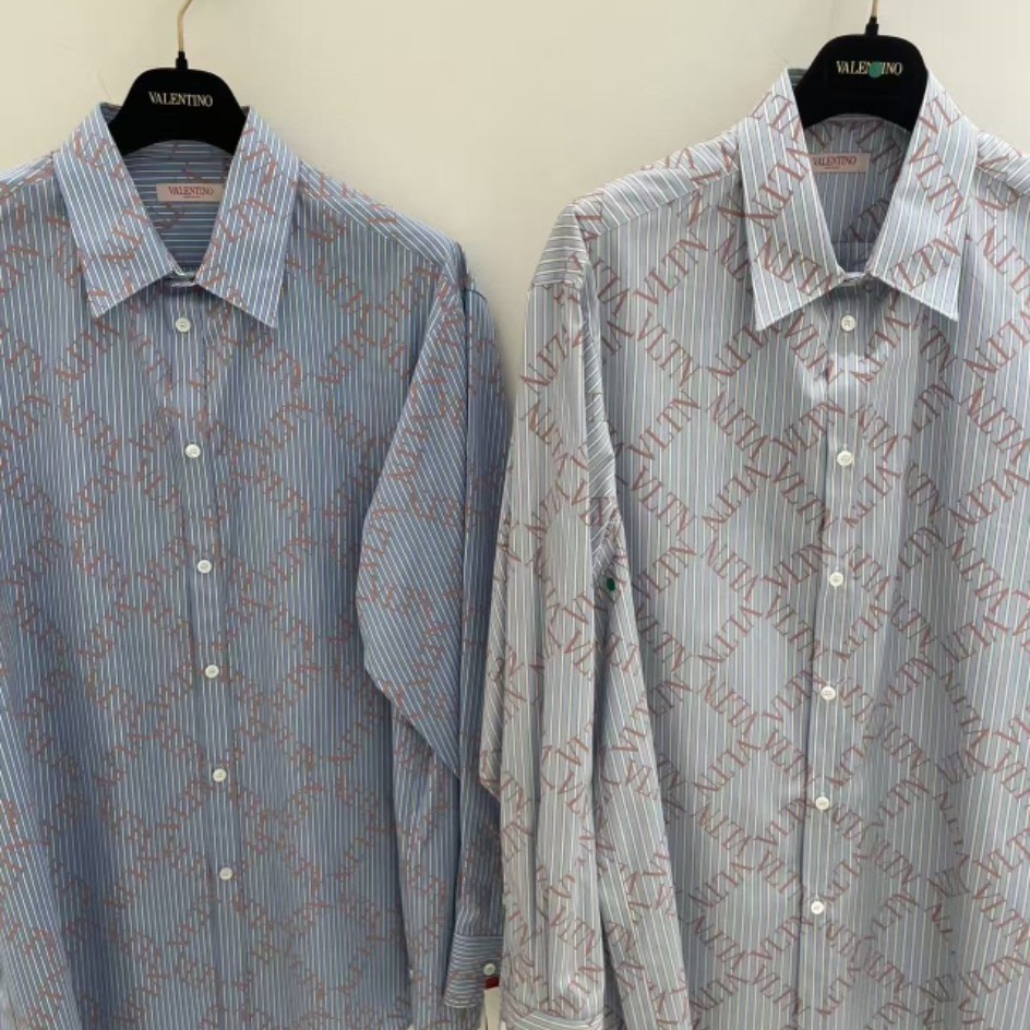 未使用 Valentino/华伦天奴 男款满标字母印花条纹衬衫长袖衬衣
